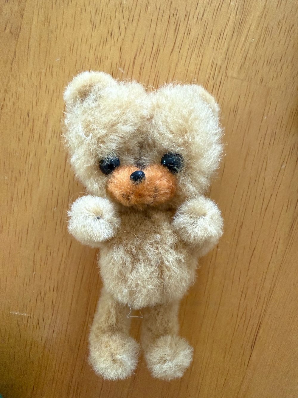 Vintage Miniature Wool Teddy Bear Plush Fuzzy Light Brown Bear Black Eyes Doll